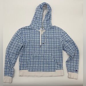 Champion Blue & White Grid Fleece Hoodie Sweatshirt Kangaroo Pocket small